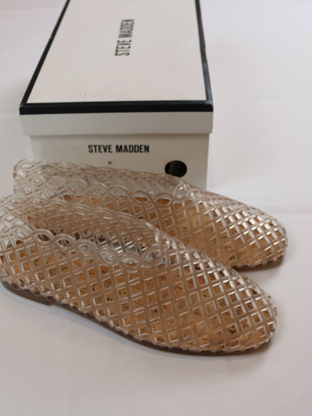 Steve Madden Clear Beige Lattice Jelly Flats